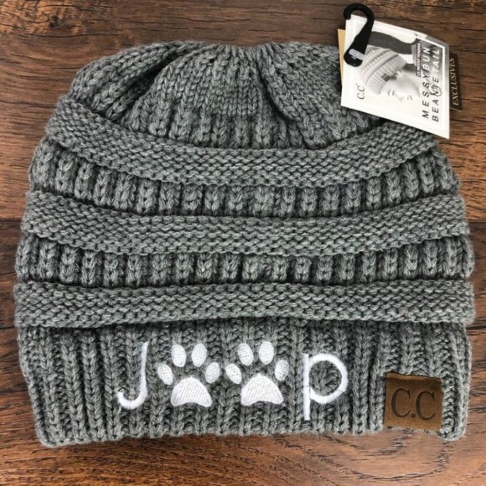 Jeep Paw Print Pony Tail Messy Bun Beanie